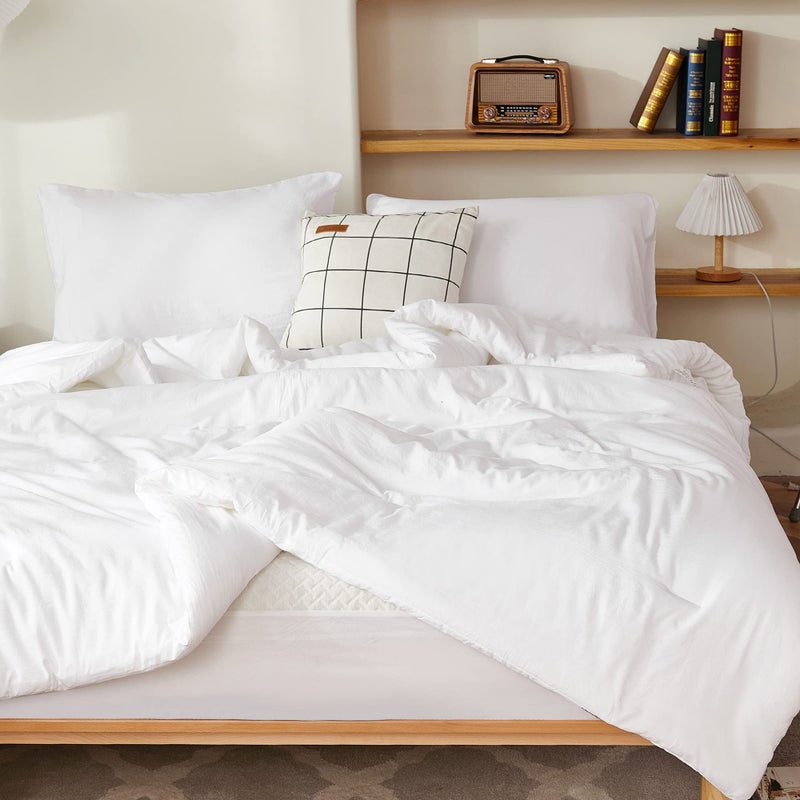 Litanika Litanika White Comforter Set Queen Size 3 Pieces Lightweight Solid Bedding Comforter Set All Season Fluffy Bed Set 90x90In Comforter  2 Pillowcases 