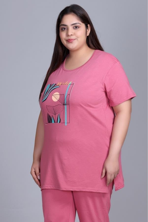In Love Women's Cotton Plus Size Half Sleeves Semi Long Printed Tshirt for Summers with One Side Pocket for Ladies - Image 5