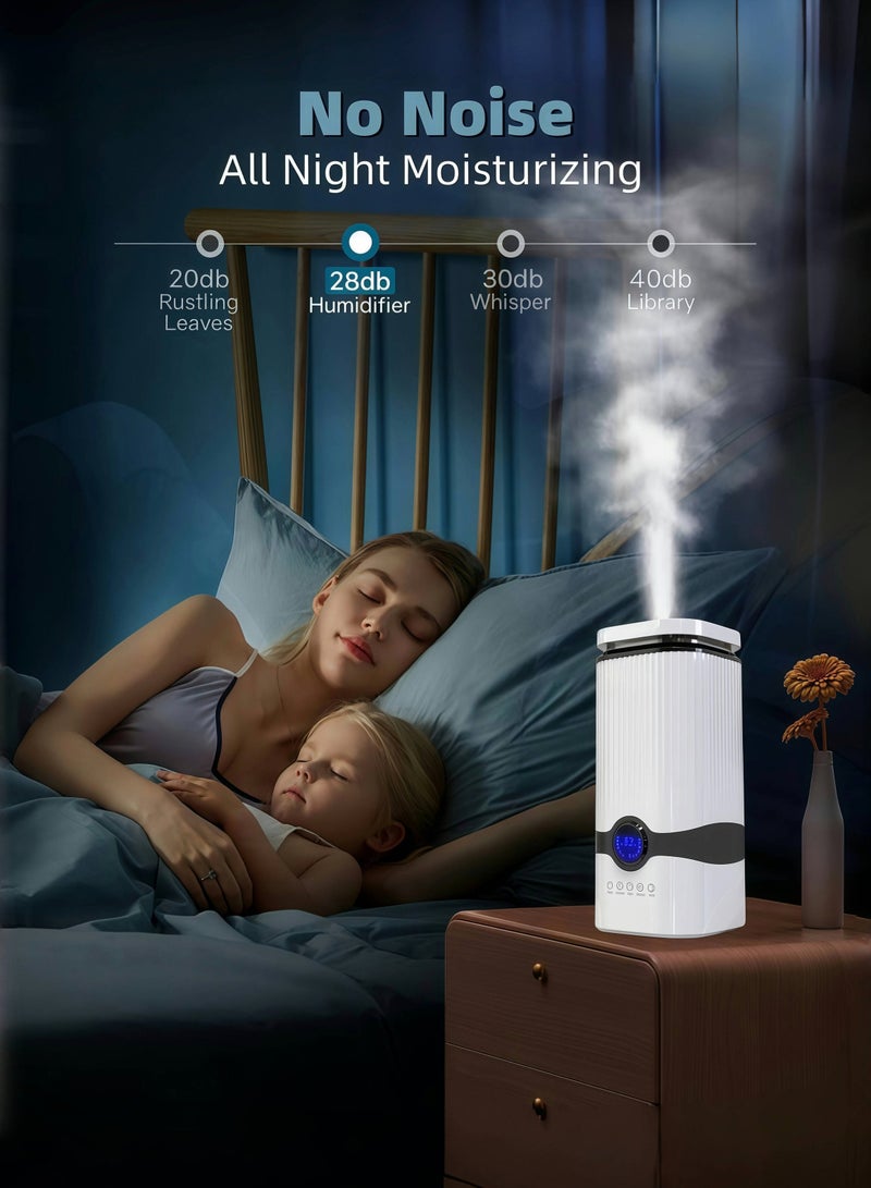 Humidifiers for Bedroom Large Room 4L Ultrasonic Cool Mist Humidifier Top Fill Last Up to 20H ，Ag+ 99.9% Antibacterialwith 360°Nozzle,Sleep Mode, Auto Shut-Off,Night Light Large Humidifier for Baby,Home,Office,White - Image 5