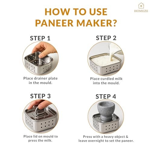 Homeze Paneer Maker Stainless Steel – Paneer Press Mould with Lid, 550ml Paneer Strainer Box, Tofu Press Machine for Fresh Homemade Tofu or Paneer (13 x 13 x 5 Cm) - Image 3