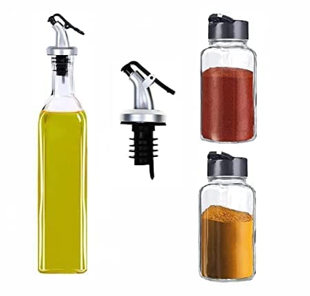 KIDINGTON 500 ml Glass Oil Bottle Set of 1 Glass Square Spice Jar Set of 2 1 Oil Bottle Cap Combo