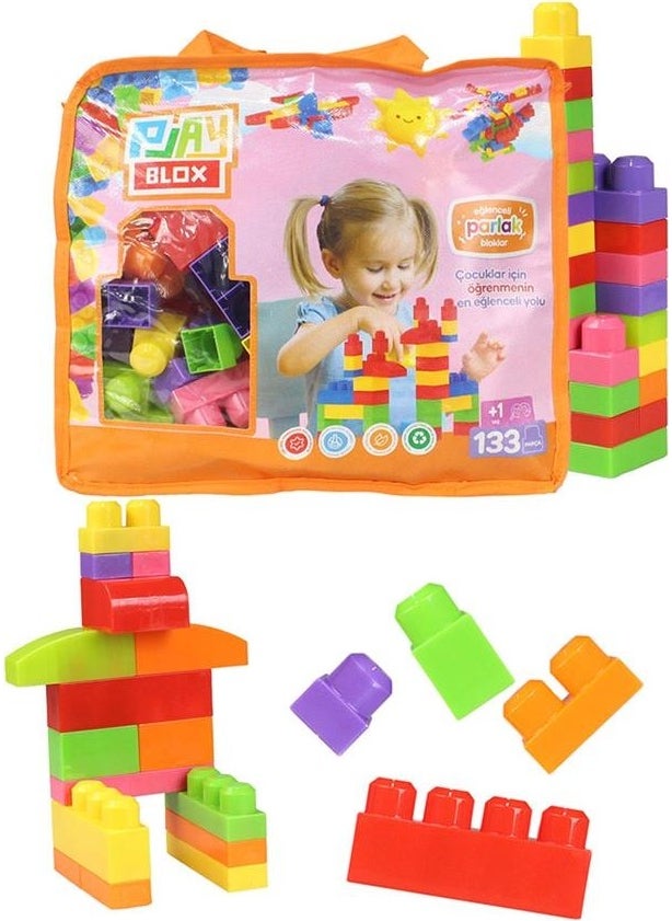 Toru Toys Play Blox Building Toys 133 Pieces Bright Colors Mega Block Set with Bag 2984  - Image 1
