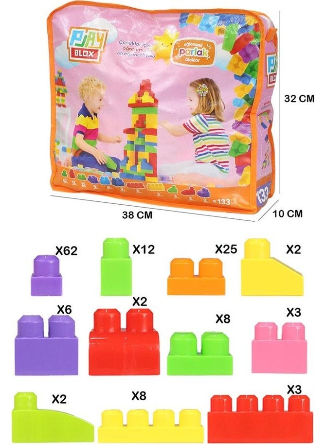 Toru Toys Play Blox Building Toys 133 Pieces Bright Colors Mega Block Set with Bag 2984  - Image 2