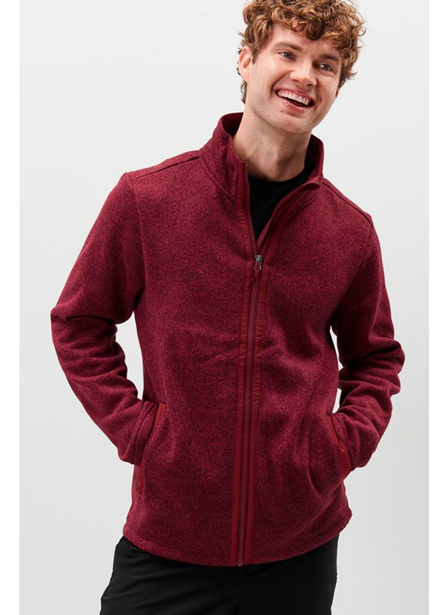 Tchibo Men High Neck Long Sleeve Knitted Fleece Jackets, Maroon  - Image 1