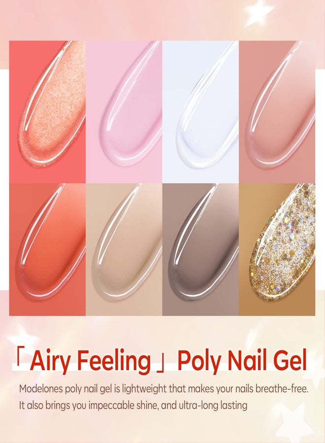 Modelones Poly Nail Gel Kit with 48W U V/LED Lamp 8 Fall Colors Clear Orange Pink Brown Glitter Extension Builder Gel Complete Art Tools Manicure Professional Starter Supplies DIY at Home - Image 2
