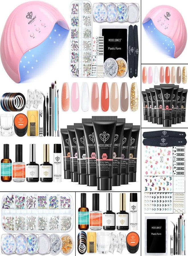 Modelones Poly Nail Gel Kit with 48W U V/LED Lamp 8 Fall Colors Clear Orange Pink Brown Glitter Extension Builder Gel Complete Art Tools Manicure Professional Starter Supplies DIY at Home - Image 1
