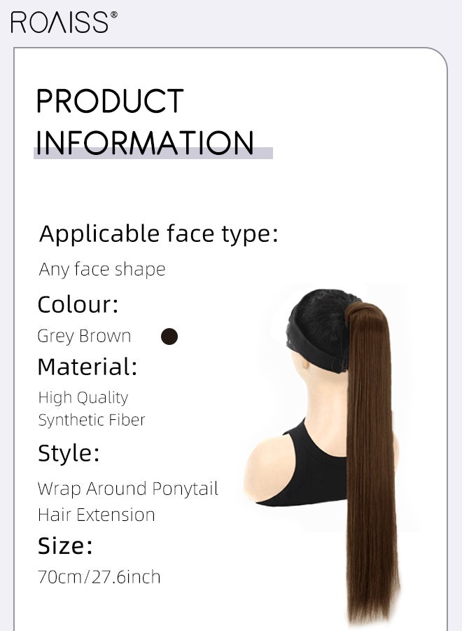 رويس وصلات شعر ذيل حصان طويلة ملفوفة، ذيل حصان صناعي مستقيم، وصلات شعر مطاطية مرنة، 28 بوصة، ذيل حصان صناعي مستقيم طبيعي ناعم للنساء، تسريحات شعر الحفلات، للاستخدام اليومي - Image 2