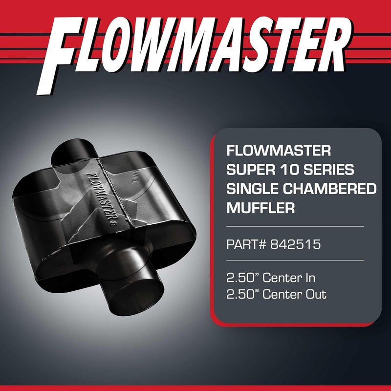 FLOWMASTER Super 10 Series Chambered Muffler – 2.50” Center In / 2.50” Center Out – Race-Inspired Sound – 409 Stainless Steel – Ideal for Muscle Cars, LS Swaps, Drag Cars & Off-Road Builds (842515) - Image 2