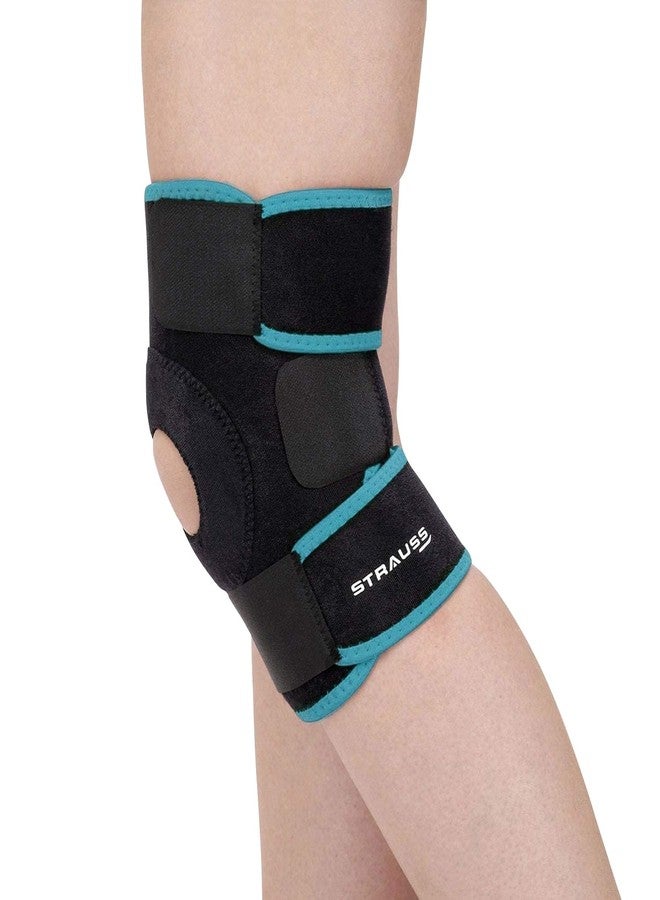 STRAUSS Adjustable Knee Support Patella| Compression Knee Brace for Men and Women | Breathable Material |Knee Straps for Gym, Fitness, Basketball, Injury Recovery, Running, Sports| Single,(Black/Blue) - Image 1