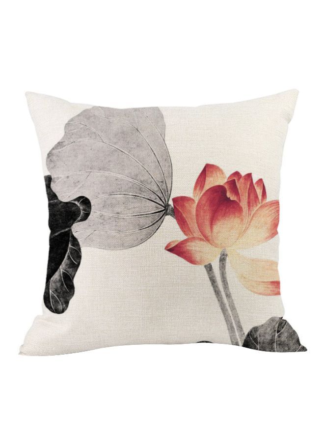 NIBEMINENT Lotus Printed Cushion Cover Beige/Red/Black 45x45cm 