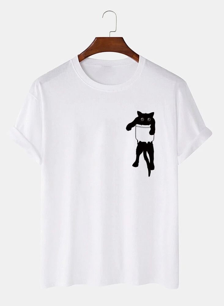 Loquat Men's Casual Loose Kitten Print Short Sleeve T-Shirt  - Image 1