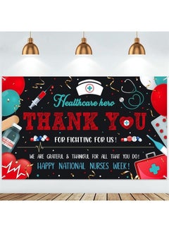 Tatuo 2023 Nurse Appreciation Week Banner Decorations Large Fabric Happy National Nurses Week Banner Doctor Day Backdrop Background for Thank You Nurses Grad RN Party Supplies, 71 x 43 Inch  - Image 1