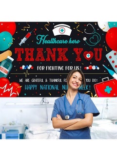 Tatuo 2023 Nurse Appreciation Week Banner Decorations Large Fabric Happy National Nurses Week Banner Doctor Day Backdrop Background for Thank You Nurses Grad RN Party Supplies, 71 x 43 Inch  - Image 4