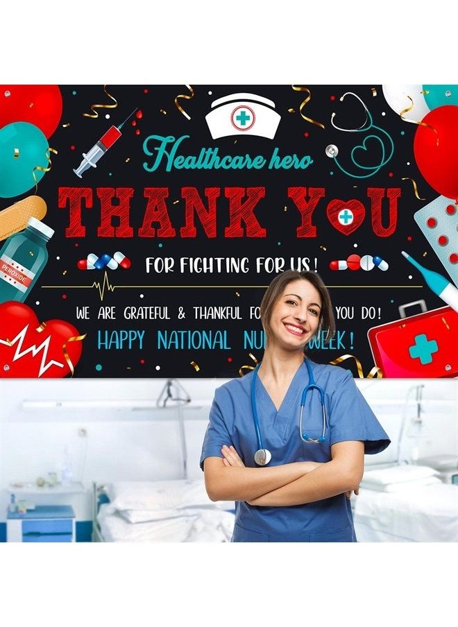 Tatuo 2023 Nurse Appreciation Week Banner Decorations Large Fabric Happy National Nurses Week Banner Doctor Day Backdrop Background for Thank You Nurses Grad RN Party Supplies, 71 x 43 Inch  - Image 4