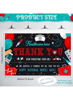 Tatuo 2023 Nurse Appreciation Week Banner Decorations Large Fabric Happy National Nurses Week Banner Doctor Day Backdrop Background for Thank You Nurses Grad RN Party Supplies, 71 x 43 Inch  - Image 2