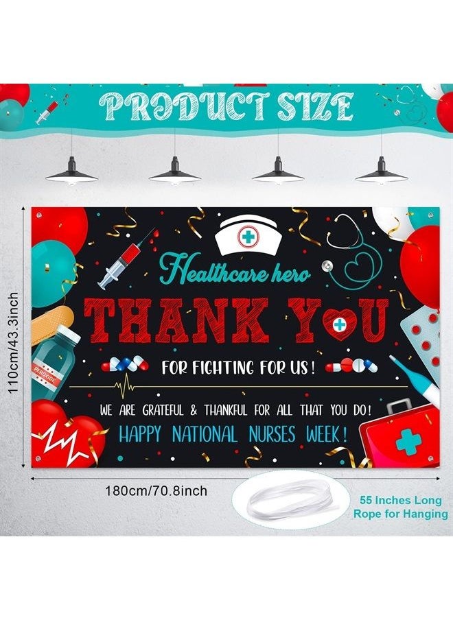 Tatuo 2023 Nurse Appreciation Week Banner Decorations Large Fabric Happy National Nurses Week Banner Doctor Day Backdrop Background for Thank You Nurses Grad RN Party Supplies, 71 x 43 Inch  - Image 2