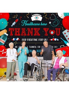 Tatuo 2023 Nurse Appreciation Week Banner Decorations Large Fabric Happy National Nurses Week Banner Doctor Day Backdrop Background for Thank You Nurses Grad RN Party Supplies, 71 x 43 Inch  - Image 5