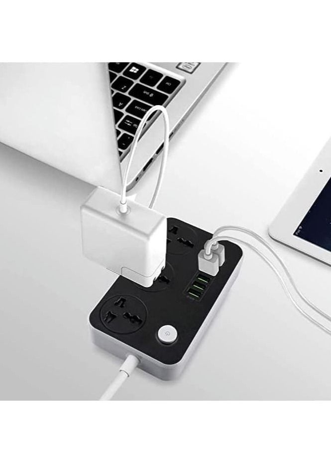 Generic Power Strip with USB Ports Long Cord Universal Socket 3 Outlets Surge Protector 6 Quick USB (4A) Charging Station 3M Power Cord 2500W Circuit Breaker Child Safe Door (Black & Grey)  - Image 2