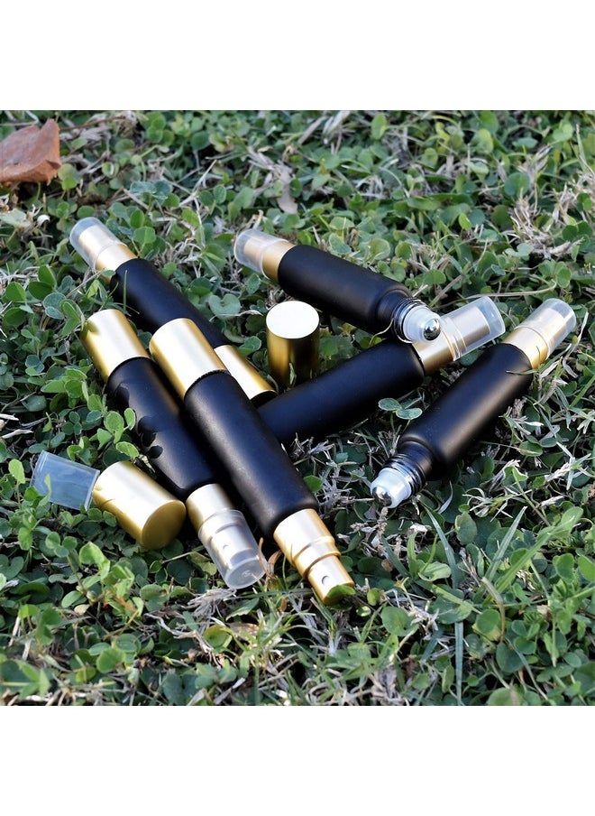 holistic oils - Black 10Ml Essential Oil Roller Sprayer Duo Bottles Double Ended Stainless Steel Roller Balls For Essential Oils With Fine Mist Sprayer Glass Roll On Bottles6 Pack - Image 1