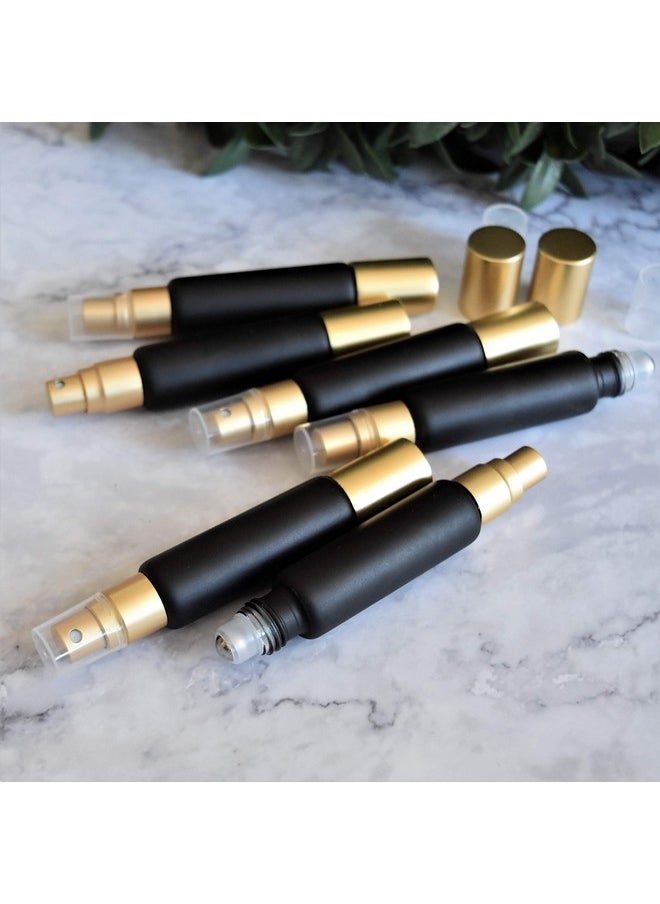 holistic oils - Black 10Ml Essential Oil Roller Sprayer Duo Bottles Double Ended Stainless Steel Roller Balls For Essential Oils With Fine Mist Sprayer Glass Roll On Bottles6 Pack - Image 1