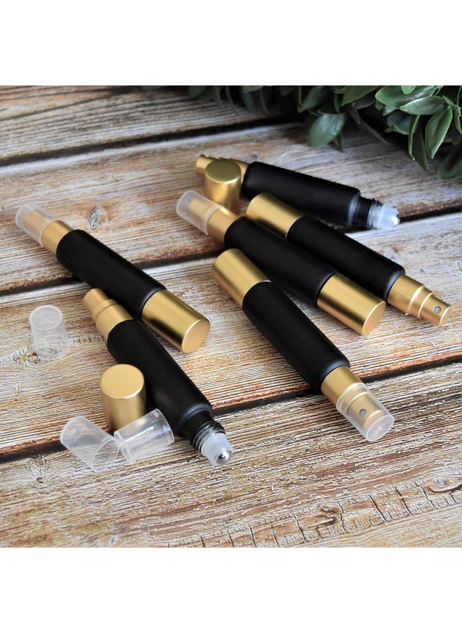 holistic oils - Black 10Ml Essential Oil Roller Sprayer Duo Bottles Double Ended Stainless Steel Roller Balls For Essential Oils With Fine Mist Sprayer Glass Roll On Bottles6 Pack - Image 1