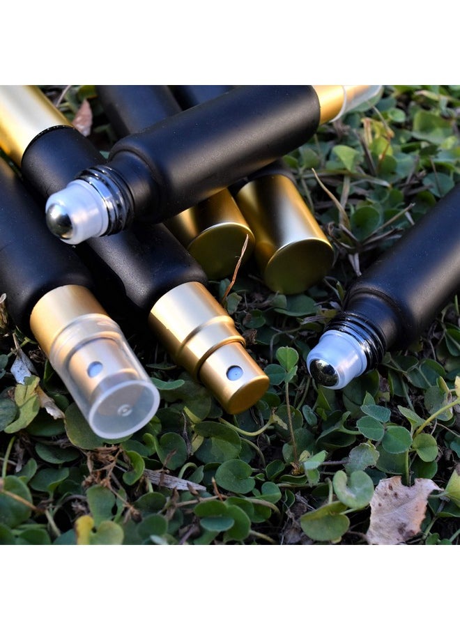 holistic oils - Black 10Ml Essential Oil Roller Sprayer Duo Bottles Double Ended Stainless Steel Roller Balls For Essential Oils With Fine Mist Sprayer Glass Roll On Bottles6 Pack - Image 1