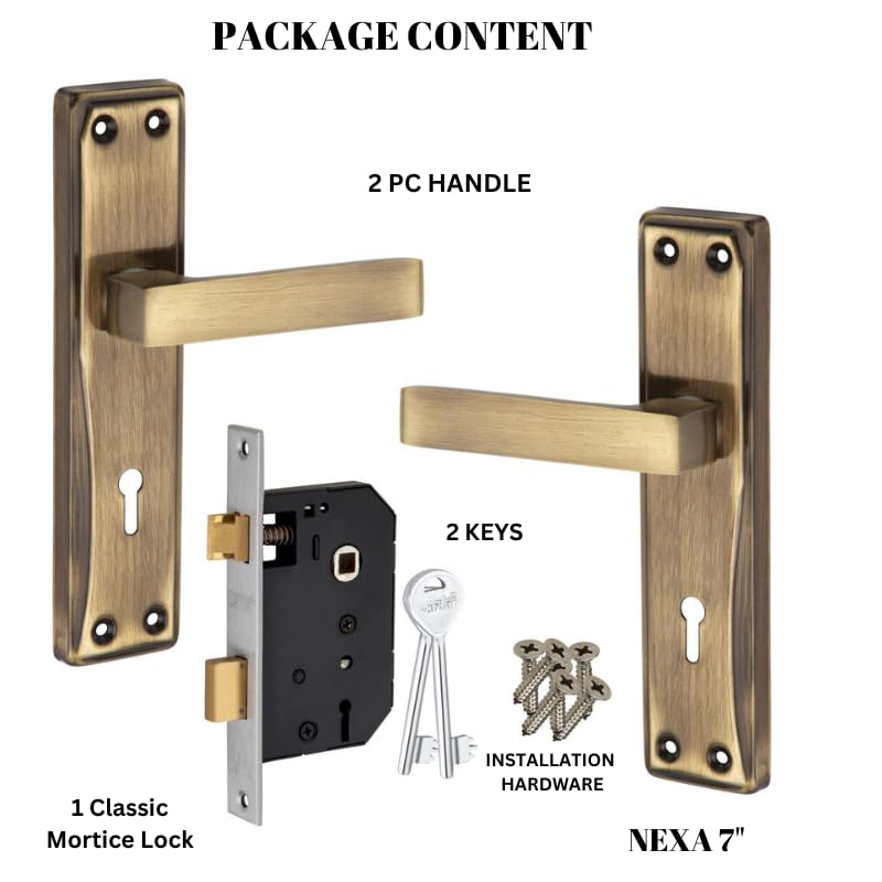 SARDAR Nexus Antique 7 Inch Iron Handle Set|2 Keys | 6 Lever Single Turn Lock Set| Handle Set for Door, Bathroom, Bedroom, Living Room| (Antique) - Image 3