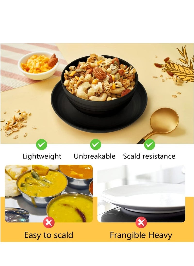 MYONE 32 Piece Kitchen Plastic Wheat Straw Dinnerware Set, Service for 8, Dinner Plates, Dessert Plate, Cereal Bowls, Cups, Unbreakable Colorful Plastic Outdoor Camping Dishes, Black - Image 3