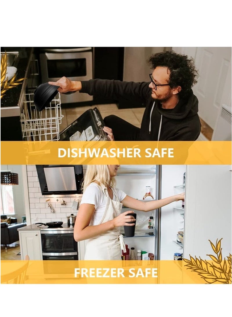 MYONE 32 Piece Kitchen Plastic Wheat Straw Dinnerware Set, Service for 8, Dinner Plates, Dessert Plate, Cereal Bowls, Cups, Unbreakable Colorful Plastic Outdoor Camping Dishes, Black - Image 5