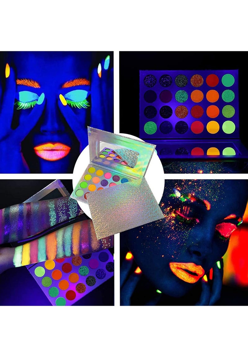Glow in the Dark Makeup, Face Body Paint Neon, Matte, and Glitter, 24 Colors Highly mented Eyeshadow Kit with 4 Brushes for New Year Non-Toxic & Smudgeproof - Image 4