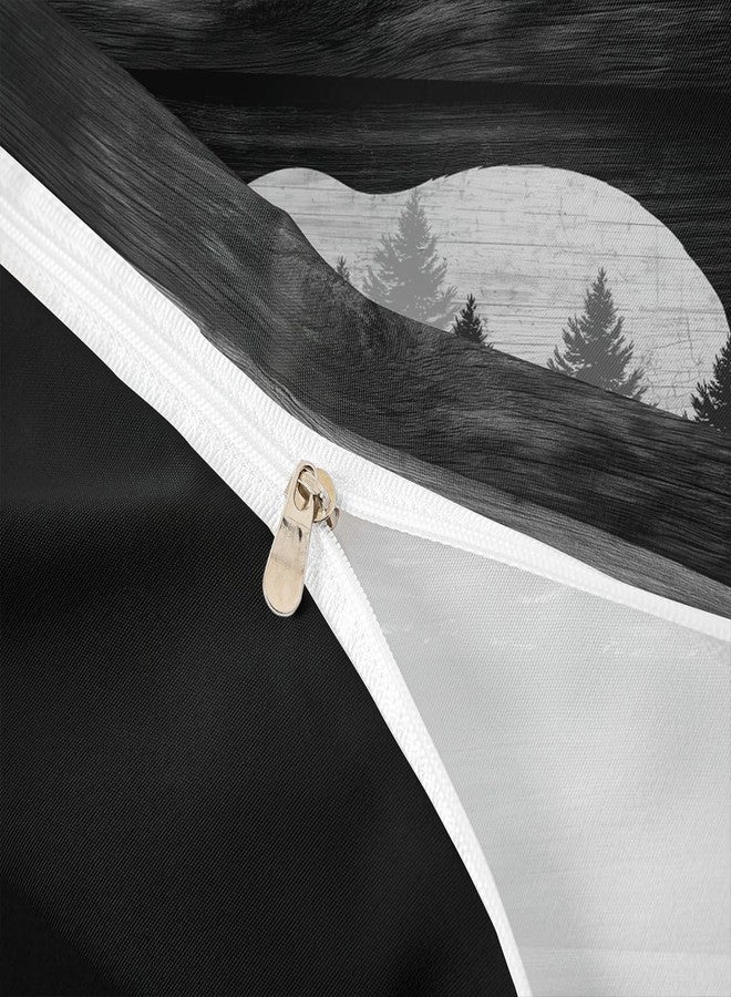 Castle Fairy Lodge Cabin Duvet Cover Gray Bear Pine Tree Silhouette Pattern Comforter Cover with 2 Pillowcases(No Comforter) Wild Animal Western Jungle Style Bedding Set for Teens Adults King Size 3 Pieces - Image 5