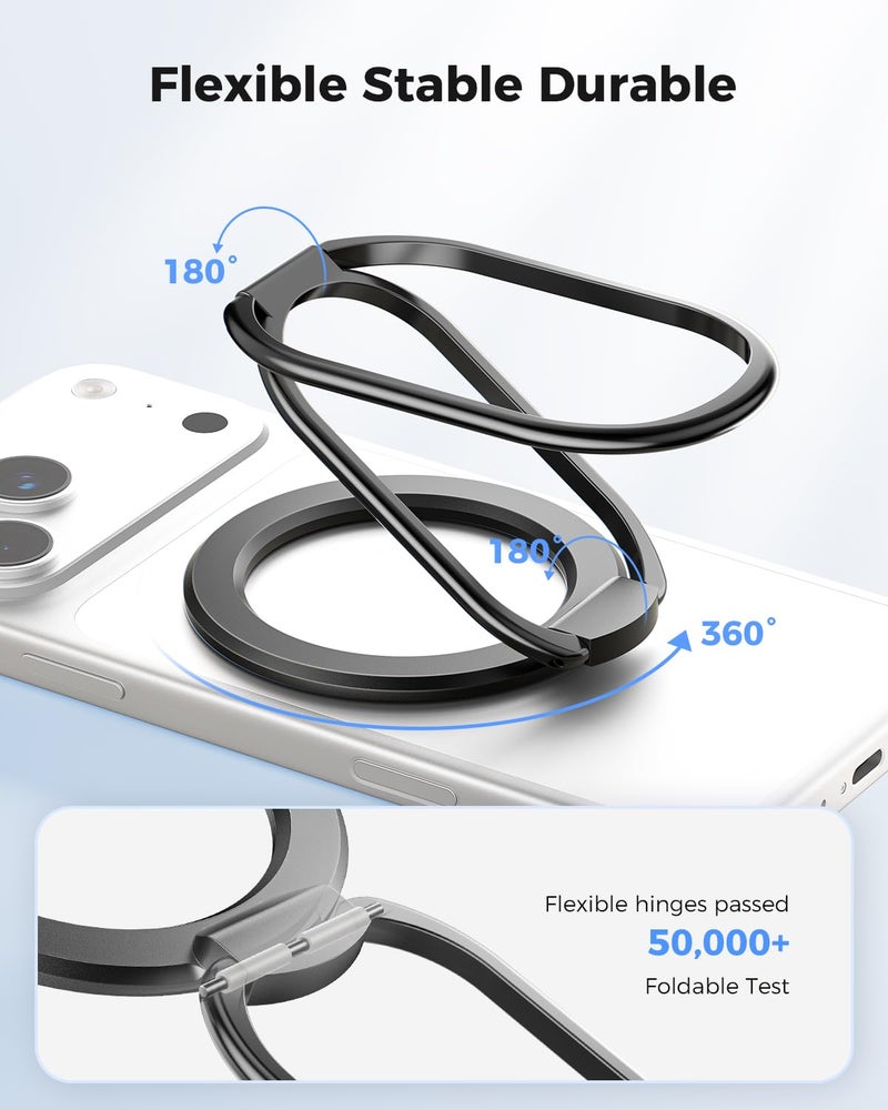 SUPERONE [2025 Upgraded] Mag Safe Phone Ring Holder, SUPERONE Adjustable Magnetic Kickstand & Removable Phone Grip Compatible with Wireless Charging Only for iPhone 17 &16 & 15 & 14 & 13 & 12 Series - Black - Image 5