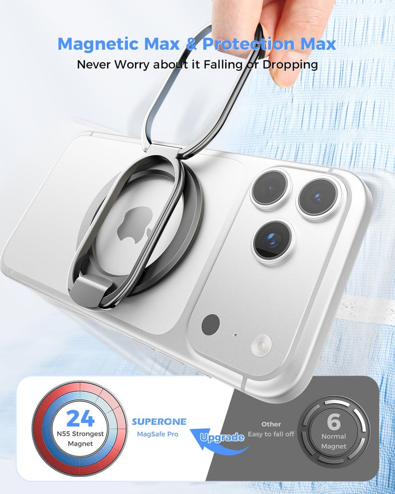 SUPERONE [2025 Upgraded] Mag Safe Phone Ring Holder, SUPERONE Adjustable Magnetic Kickstand & Removable Phone Grip Compatible with Wireless Charging Only for iPhone 17 &16 & 15 & 14 & 13 & 12 Series - Black - Image 4