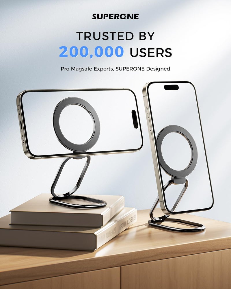 SUPERONE [2025 Upgraded] Mag Safe Phone Ring Holder, SUPERONE Adjustable Magnetic Kickstand & Removable Phone Grip Compatible with Wireless Charging Only for iPhone 17 &16 & 15 & 14 & 13 & 12 Series - Black - Image 2