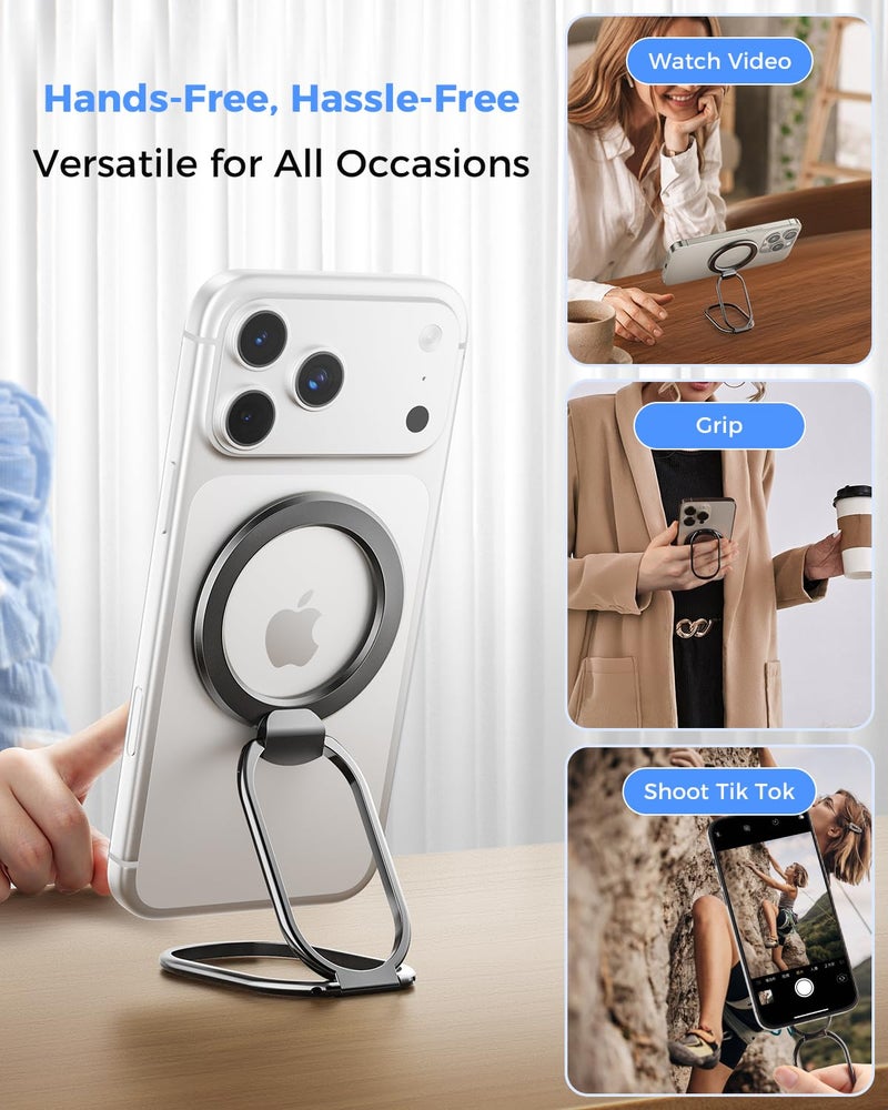 SUPERONE [2025 Upgraded] Mag Safe Phone Ring Holder, SUPERONE Adjustable Magnetic Kickstand & Removable Phone Grip Compatible with Wireless Charging Only for iPhone 17 &16 & 15 & 14 & 13 & 12 Series - Black - Image 3