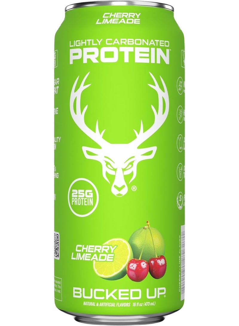 Bucked Up Lightly Carbonated Protein Soda | 25g Whey Isolate - Zero Sugar, Low Calorie, Caffeine Free, Clean Drink | Sparkling Protein Soda - , 16 oz Can (Cherry Limeade) - Image 1