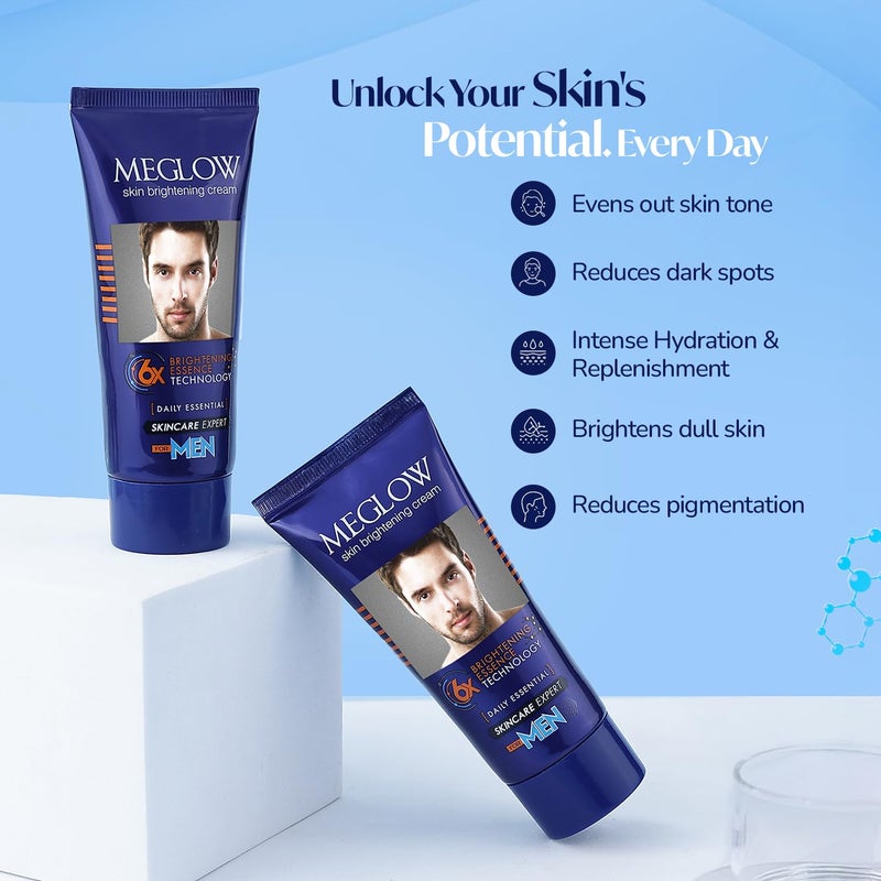 Meglow Skin Brightening Whitening Cream For Men Face Cream For Glowing Skin with Vitamin E Reduces Dark Spots Prevents Pigmentation Evens Tone Pack of 2 50g each - Image 4
