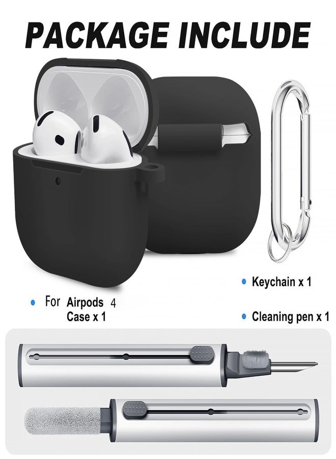 Woyinger for Airpods 4th Case Cover, Come with Cleaner Kit,Soft Skin Silicone Case Cover with Keychain, Full Protective Case for Men and Women, Compatible with AirPods 4th Generation Case(Black) - Image 2