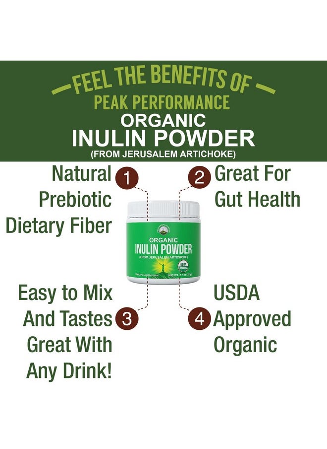 Peak Performance Organic Inulin Powder Natural Prebiotic Fiber For Gut Health. Usda Organic Raw Whole Food Plant Based Vegan Prebiotics Fos Supplement From Jerusalem Artichoke. Better Than Chicory & Agave Powders  - Image 4