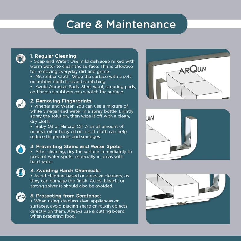 ARQUIN Taurus 304 Grade Stainless Steel Robe Hook/Robe Hook/Bathroom Accessories (Chrome, Pack of 3) - Image 5