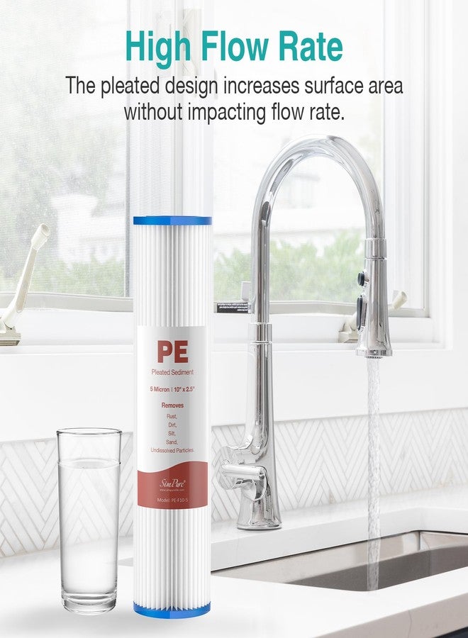 SimPure 10"x2.5" Pleated Polyester Sediment Water Filter Replacement Cartridge 5 Micron Whole House Pre-Filter Compatible with W50PE, WFPFC3002, SPC-25-1050, FM-50-975 - 4 Pack - Image 4