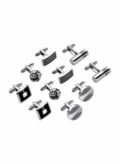 Men's Cufflinks, Cuff Links for Men, 5 Pairs Stainless Steel Classic Tone Black Striped Links, Shirt Suit Cufflinks