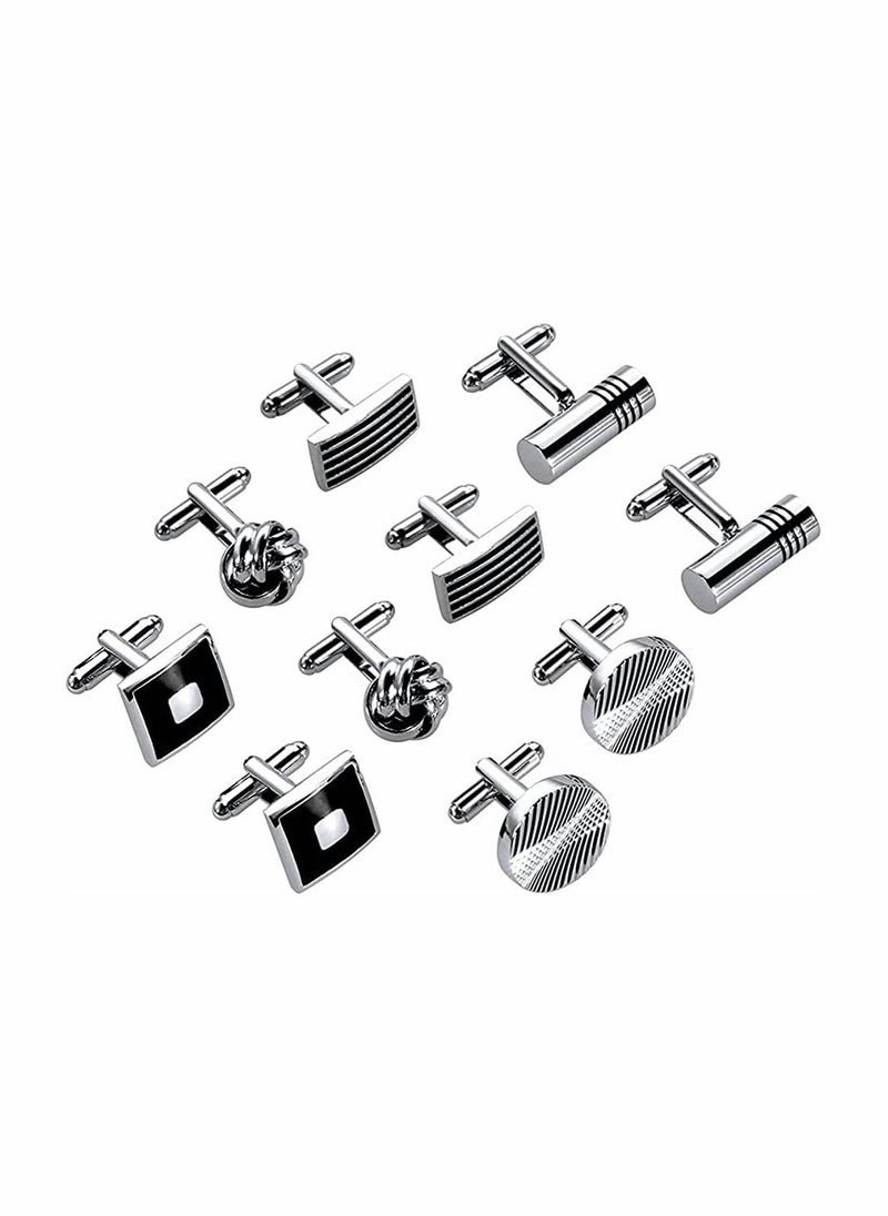 Generic - Men's Cufflinks, Cuff Links for Men, 5 Pairs Stainless Steel Classic Tone Black Striped Links, Shirt Suit Cufflinks - Image 1