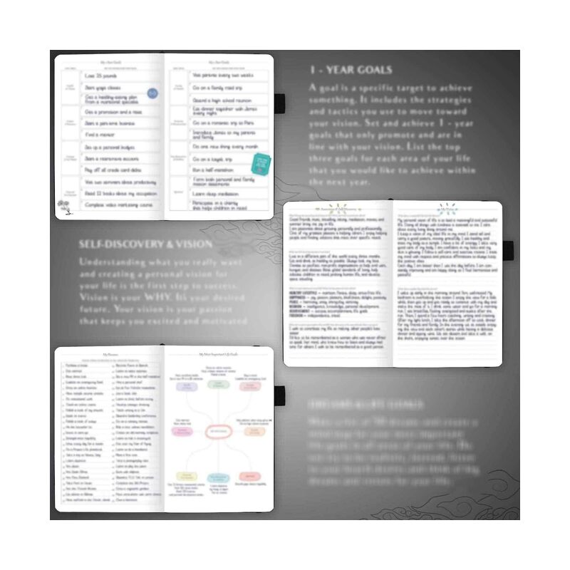 مخطط حياة أسبوعي وشهري فاخر لتحقيق أهدافك وعيش حياة أسعد. دفتر منظم ومفكرة إنتاجية. غلاف مقوى A5، أسود - Image 4