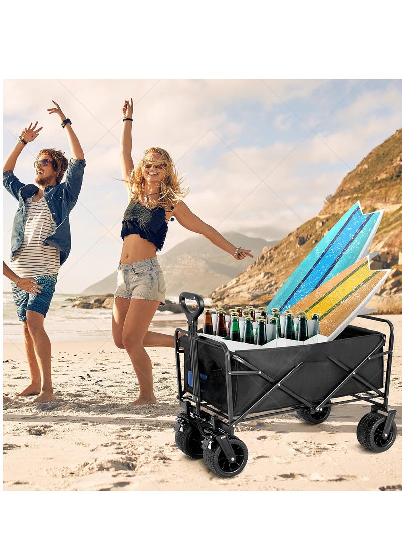 صن رايز عربة قابلة للطي بعجلات كبيرة، 440 رطلاً، عربة قابلة للطي كبيرة السعة للشاطئ، عربة بقالة قابلة للطي محمولة ثقيلة الوزن للاستخدام في الهواء الطلق للتخييم والتسوق الرياضي - Image 4