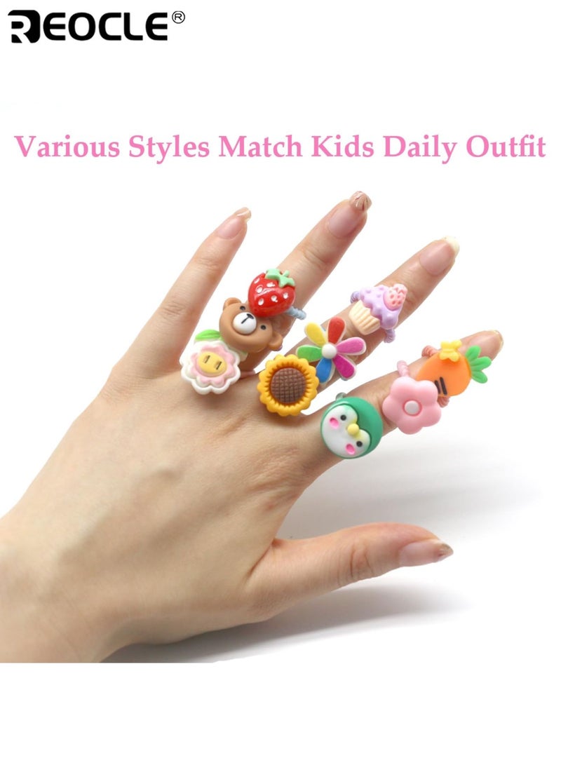 REOCLE 50PCS Girl's Hair Bands Set with Cartoon Animal Floral Design Plastic Hair Accessories Set with Mixed Colors for Party School Daily Use - Image 5