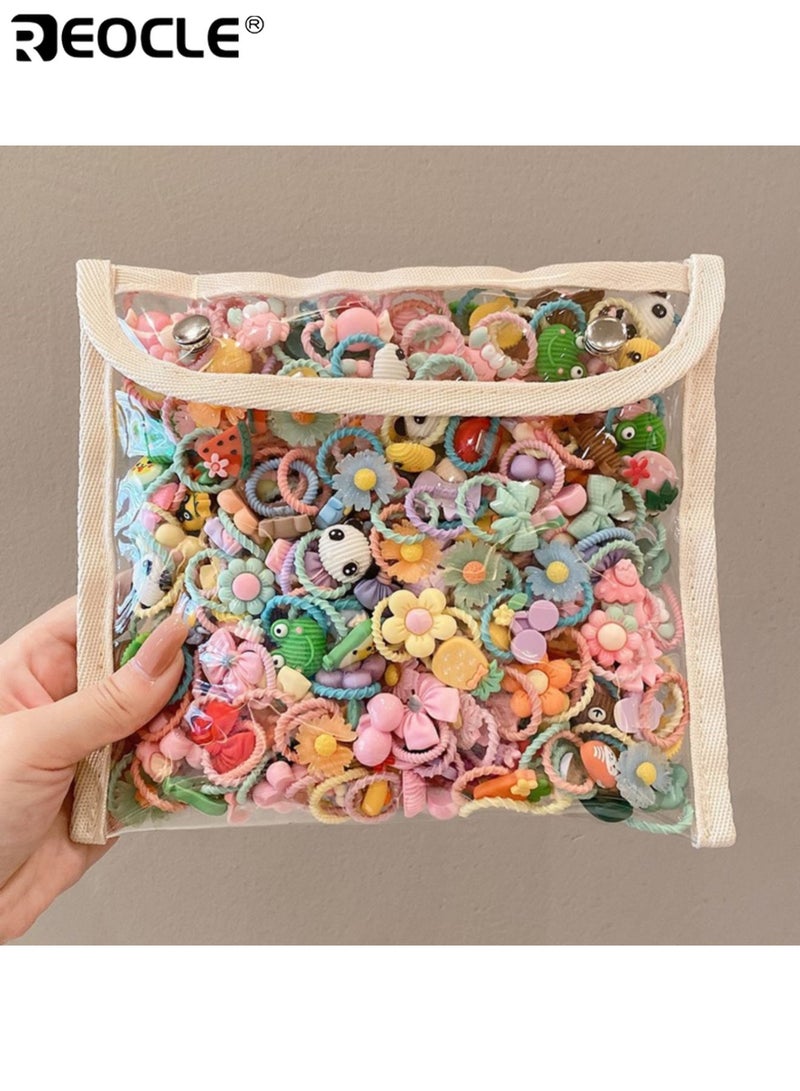 REOCLE 50PCS Girl's Hair Bands Set with Cartoon Animal Floral Design Plastic Hair Accessories Set with Mixed Colors for Party School Daily Use - Image 2