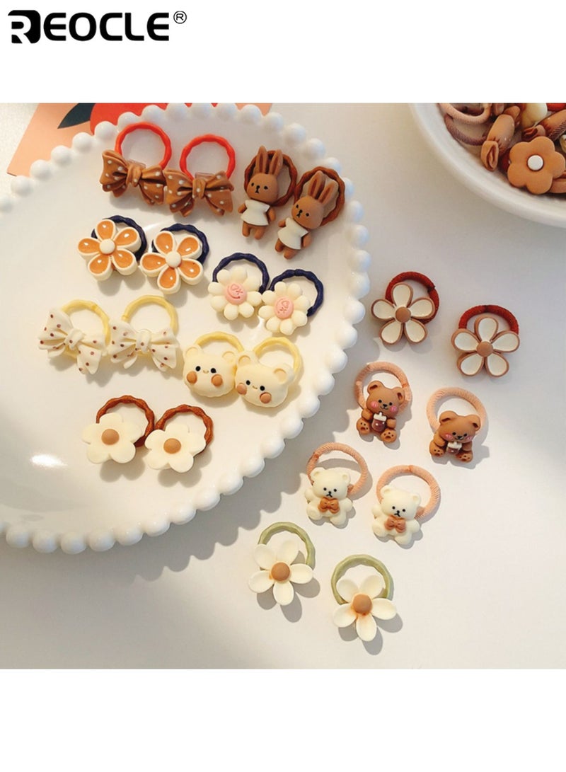 REOCLE 50PCS Girl's Hair Bands Set with Cartoon Animal Floral Design Plastic Hair Accessories Set with Mixed Colors for Party School Daily Use - Image 3