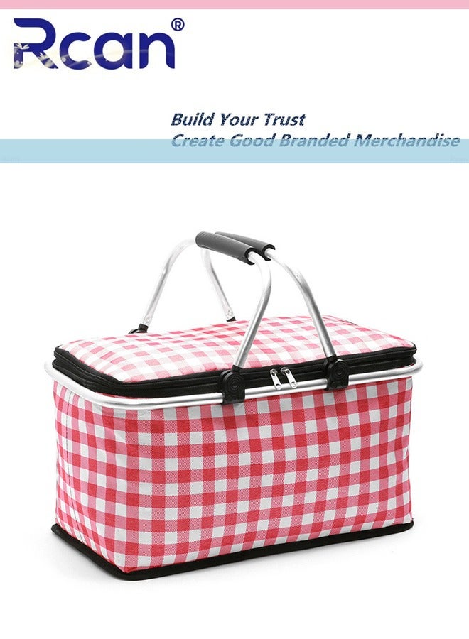 Rcan Large-Capacity Picnic Basket, Folding Portable Lunch Bag, Oxford Cloth Waterproof Insulated Aluminum Frame Basket, 30L Cooler Bag Basket for Camping, Travel, Outdoor Party  - Image 1