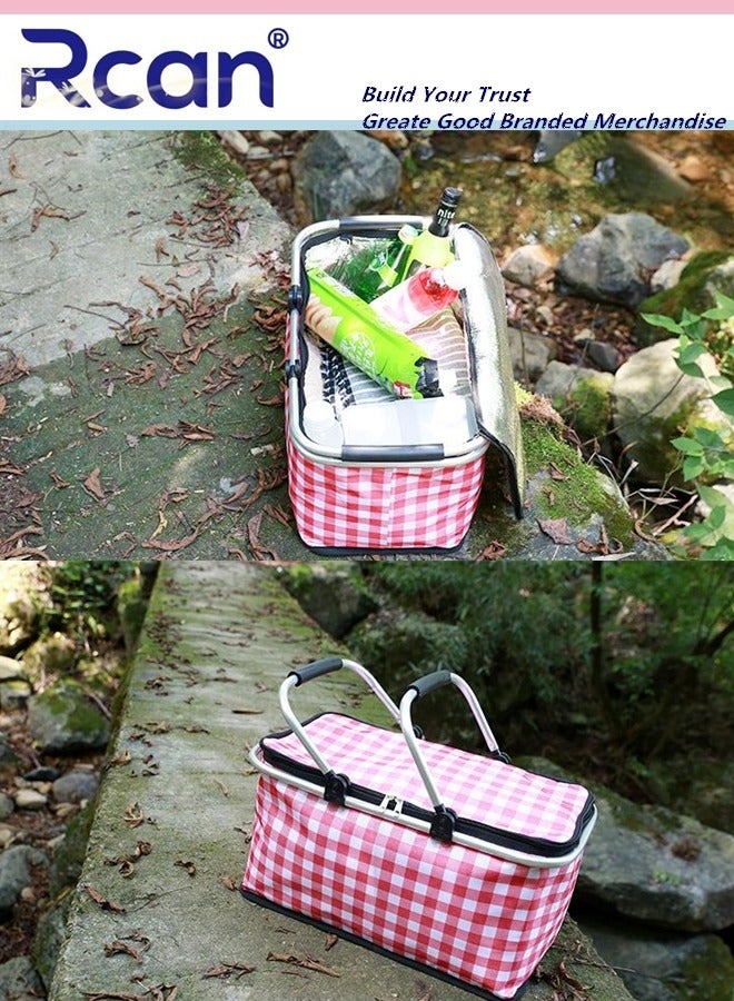 Rcan Large-Capacity Picnic Basket, Folding Portable Lunch Bag, Oxford Cloth Waterproof Insulated Aluminum Frame Basket, 30L Cooler Bag Basket for Camping, Travel, Outdoor Party  - Image 4